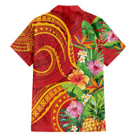 Polynesian Tribal Flower Tattoo Family Matching Puletasi and Hawaiian Shirt Special Vermilion Vibe LT9 - Polynesian Pride