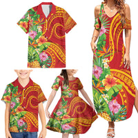 Polynesian Tribal Flower Tattoo Family Matching Summer Maxi Dress and Hawaiian Shirt Special Vermilion Vibe LT9 - Polynesian Pride