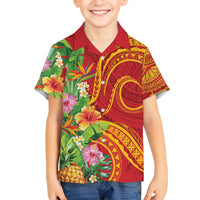 Polynesian Tribal Flower Tattoo Family Matching Summer Maxi Dress and Hawaiian Shirt Special Vermilion Vibe LT9 Son's Shirt Brownish-red - Polynesian Pride