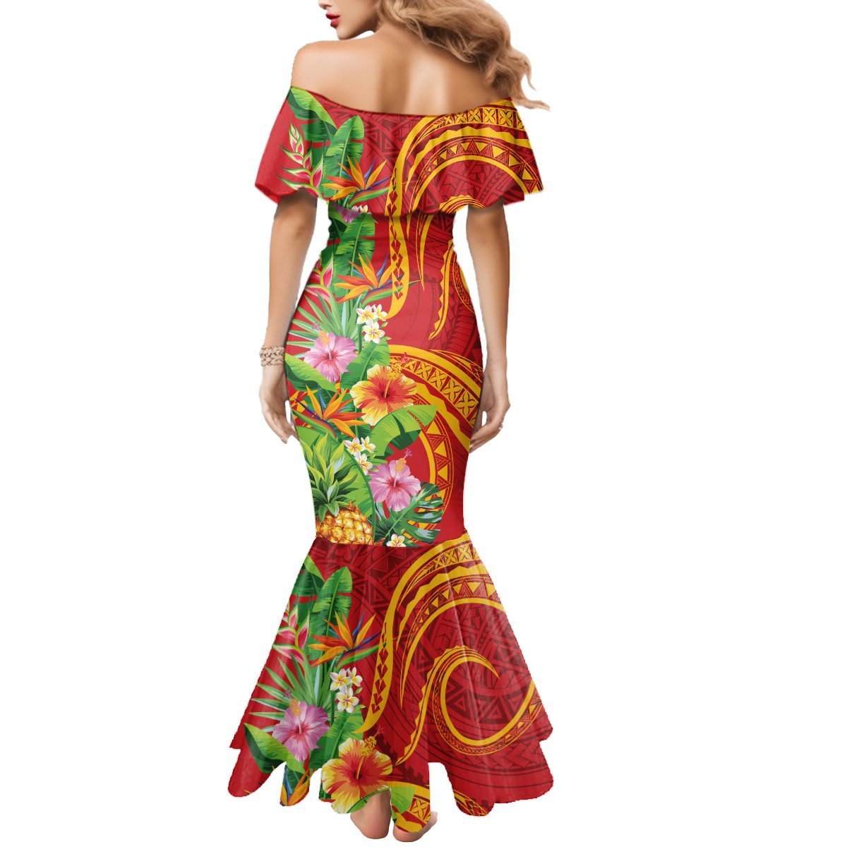 Polynesian Tribal Flower Tattoo Mermaid Dress Special Vermilion Vibe LT9 - Polynesian Pride