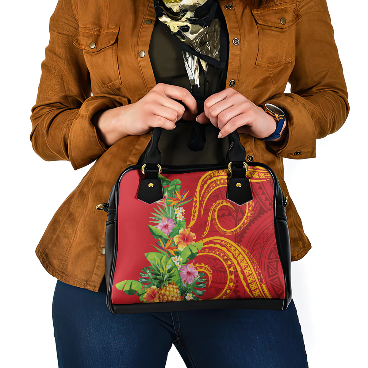 Polynesian Tribal Flower Tattoo Shoulder Handbag Special Vermilion Vibe