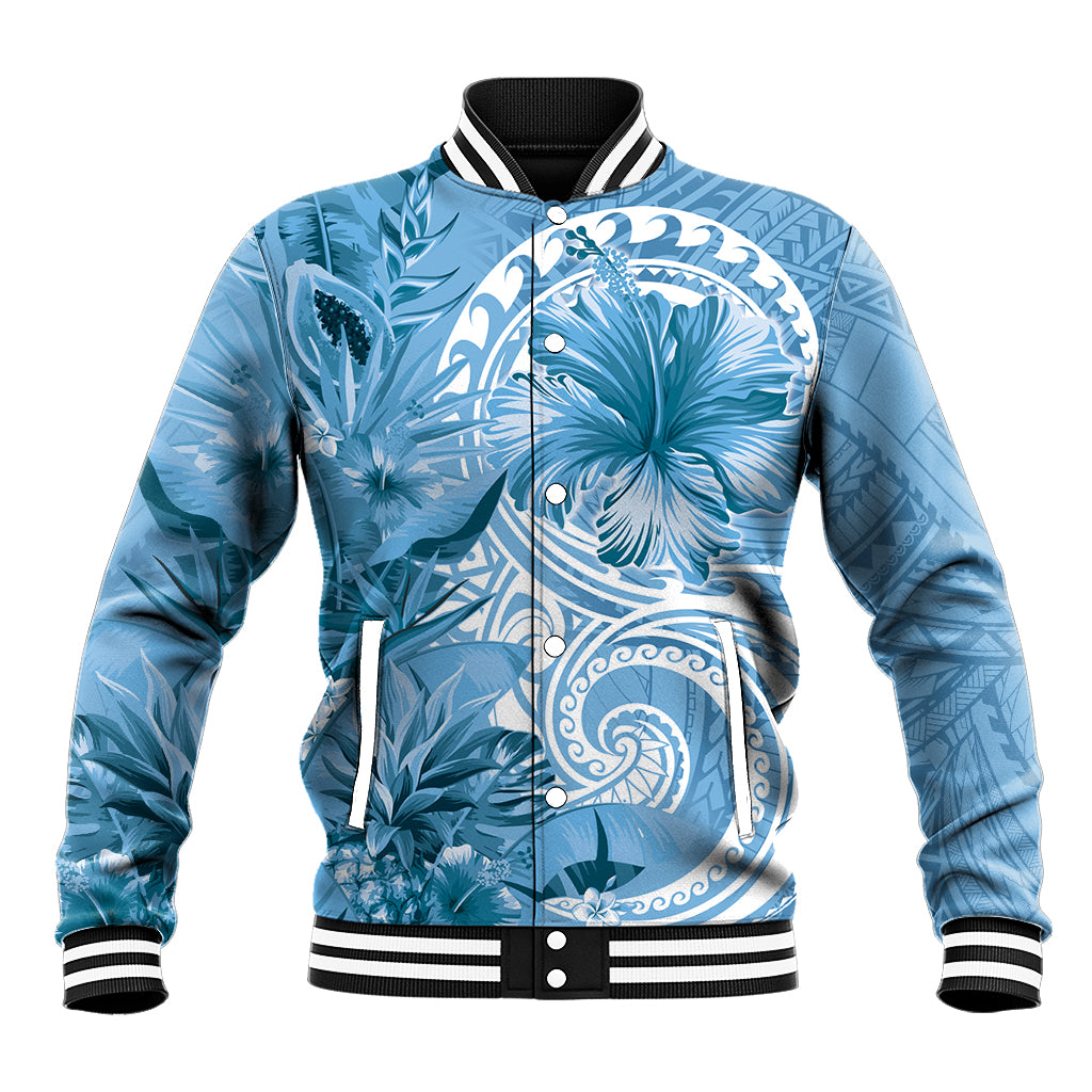 Polynesian Hibiscus Flower Tribal Baseball Jacket Blue Color LT9 Unisex Blue - Polynesian Pride