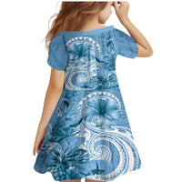 Polynesian Hibiscus Flower Tribal Family Matching Mermaid Dress and Hawaiian Shirt Blue Color LT9 - Polynesian Pride