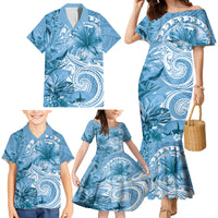 Polynesian Hibiscus Flower Tribal Family Matching Mermaid Dress and Hawaiian Shirt Blue Color LT9 - Polynesian Pride