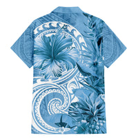 Polynesian Hibiscus Flower Tribal Family Matching Mermaid Dress and Hawaiian Shirt Blue Color LT9 - Polynesian Pride