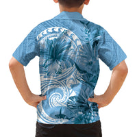 Polynesian Hibiscus Flower Tribal Family Matching Off Shoulder Maxi Dress and Hawaiian Shirt Blue Color LT9 - Polynesian Pride