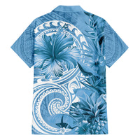 Polynesian Hibiscus Flower Tribal Family Matching Off Shoulder Maxi Dress and Hawaiian Shirt Blue Color LT9 - Polynesian Pride