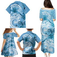 Polynesian Hibiscus Flower Tribal Family Matching Puletasi and Hawaiian Shirt Blue Color LT9 - Polynesian Pride