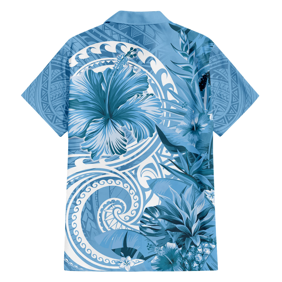 Polynesian Hibiscus Flower Tribal Family Matching Puletasi and Hawaiian Shirt Blue Color LT9 - Polynesian Pride