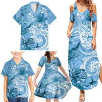 Polynesian Hibiscus Flower Tribal Family Matching Summer Maxi Dress and Hawaiian Shirt Blue Color LT9 - Polynesian Pride