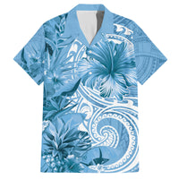 Polynesian Hibiscus Flower Tribal Family Matching Summer Maxi Dress and Hawaiian Shirt Blue Color LT9 Dad's Shirt - Short Sleeve Blue - Polynesian Pride