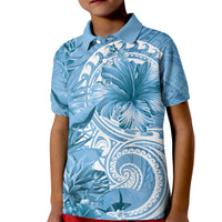 Polynesian Hibiscus Flower Tribal Kid Polo Shirt Blue Color