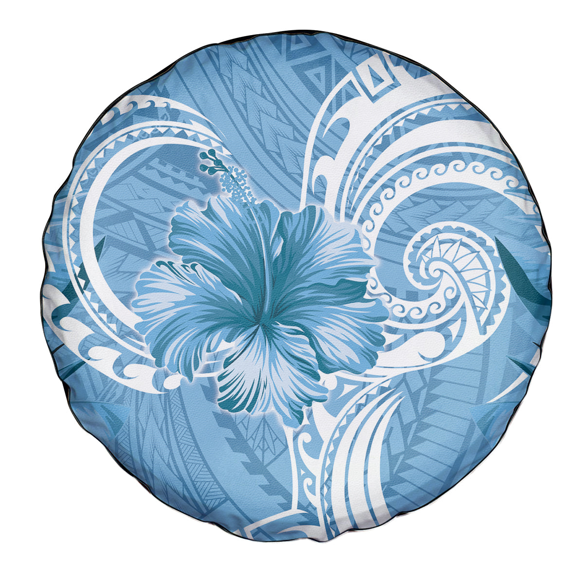 Polynesian Hibiscus Flower Tribal Spare Tire Cover Blue Color