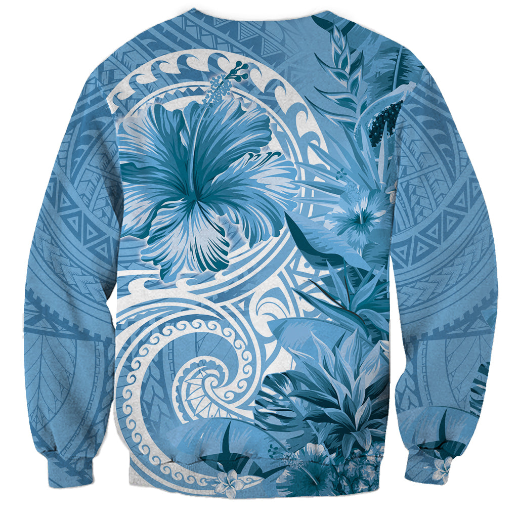 Polynesian Hibiscus Flower Tribal Sweatshirt Blue Color
