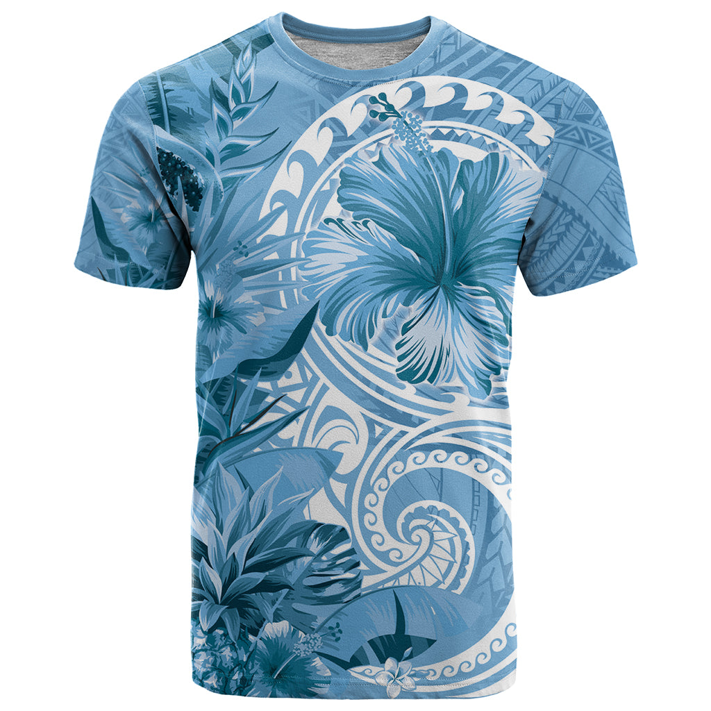 Polynesian Hibiscus Flower Tribal T Shirt Blue Color