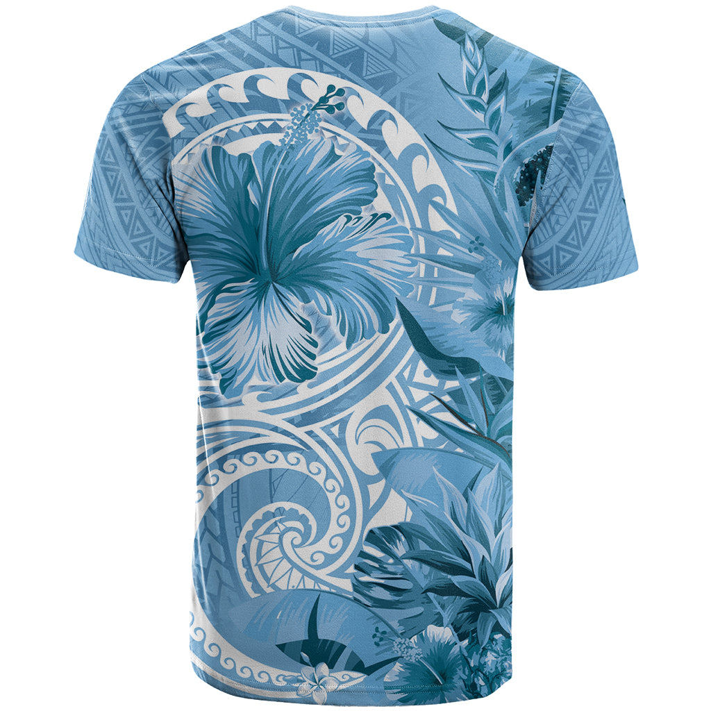 Polynesian Hibiscus Flower Tribal T Shirt Blue Color
