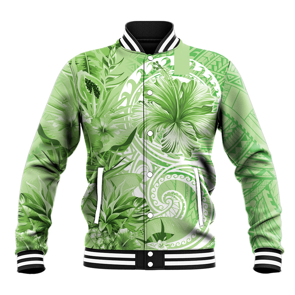 Polynesian Hibiscus Flower Tribal Baseball Jacket Lime Green Color LT9 Unisex Lime Green - Polynesian Pride