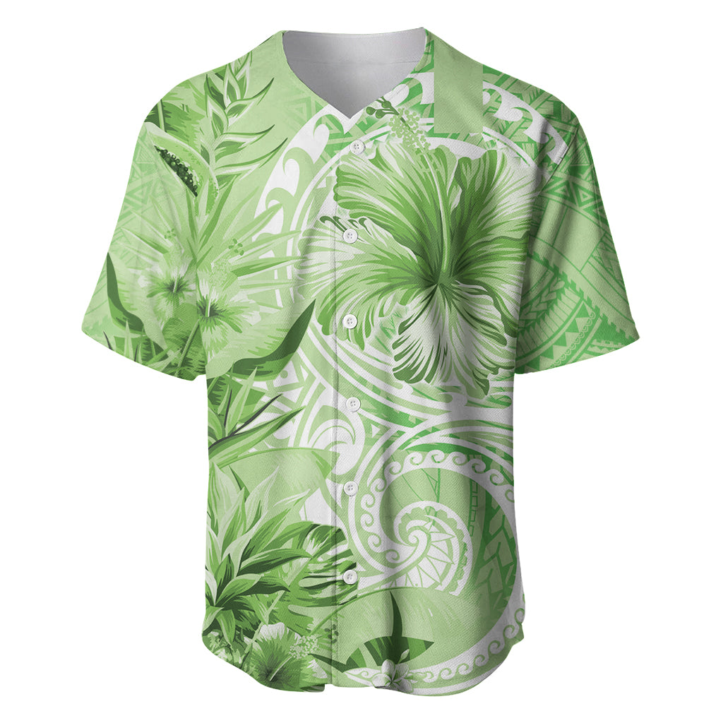 Polynesian Hibiscus Flower Tribal Baseball Jersey Lime Green Color LT9 Lime Green - Polynesian Pride