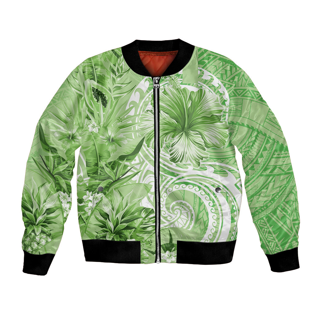 Polynesian Hibiscus Flower Tribal Bomber Jacket Lime Green Color LT9 Unisex Lime Green - Polynesian Pride
