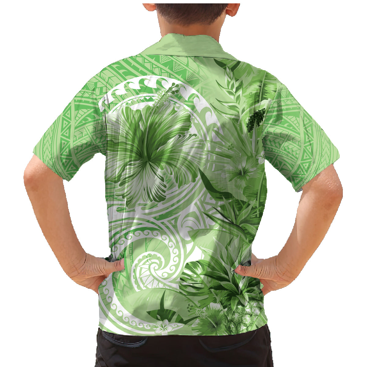 Polynesian Hibiscus Flower Tribal Family Matching Mermaid Dress and Hawaiian Shirt Lime Green Color LT9 - Polynesian Pride