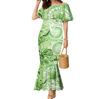 Polynesian Hibiscus Flower Tribal Family Matching Mermaid Dress and Hawaiian Shirt Lime Green Color LT9 Mom's Dress Lime Green - Polynesian Pride