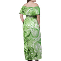 Polynesian Hibiscus Flower Tribal Family Matching Off Shoulder Maxi Dress and Hawaiian Shirt Lime Green Color LT9 - Polynesian Pride