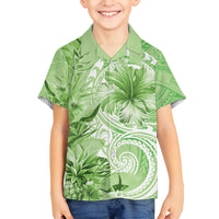 Polynesian Hibiscus Flower Tribal Family Matching Off Shoulder Maxi Dress and Hawaiian Shirt Lime Green Color LT9 Son's Shirt Lime Green - Polynesian Pride