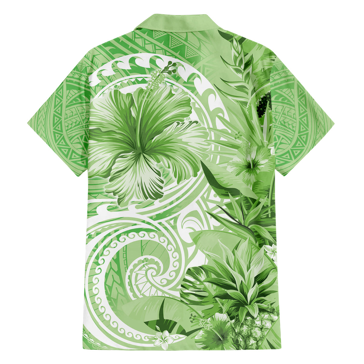 Polynesian Hibiscus Flower Tribal Family Matching Off Shoulder Short Dress and Hawaiian Shirt Lime Green Color LT9 - Polynesian Pride