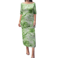 Polynesian Hibiscus Flower Tribal Family Matching Puletasi and Hawaiian Shirt Lime Green Color LT9 Mom's Dress Lime Green - Polynesian Pride