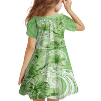 Polynesian Hibiscus Flower Tribal Family Matching Short Sleeve Bodycon Dress and Hawaiian Shirt Lime Green Color LT9 - Polynesian Pride