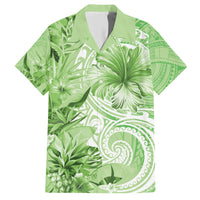Polynesian Hibiscus Flower Tribal Family Matching Short Sleeve Bodycon Dress and Hawaiian Shirt Lime Green Color LT9 Dad's Shirt - Short Sleeve Lime Green - Polynesian Pride