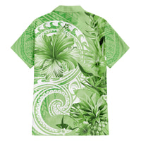 Polynesian Hibiscus Flower Tribal Family Matching Short Sleeve Bodycon Dress and Hawaiian Shirt Lime Green Color LT9 - Polynesian Pride