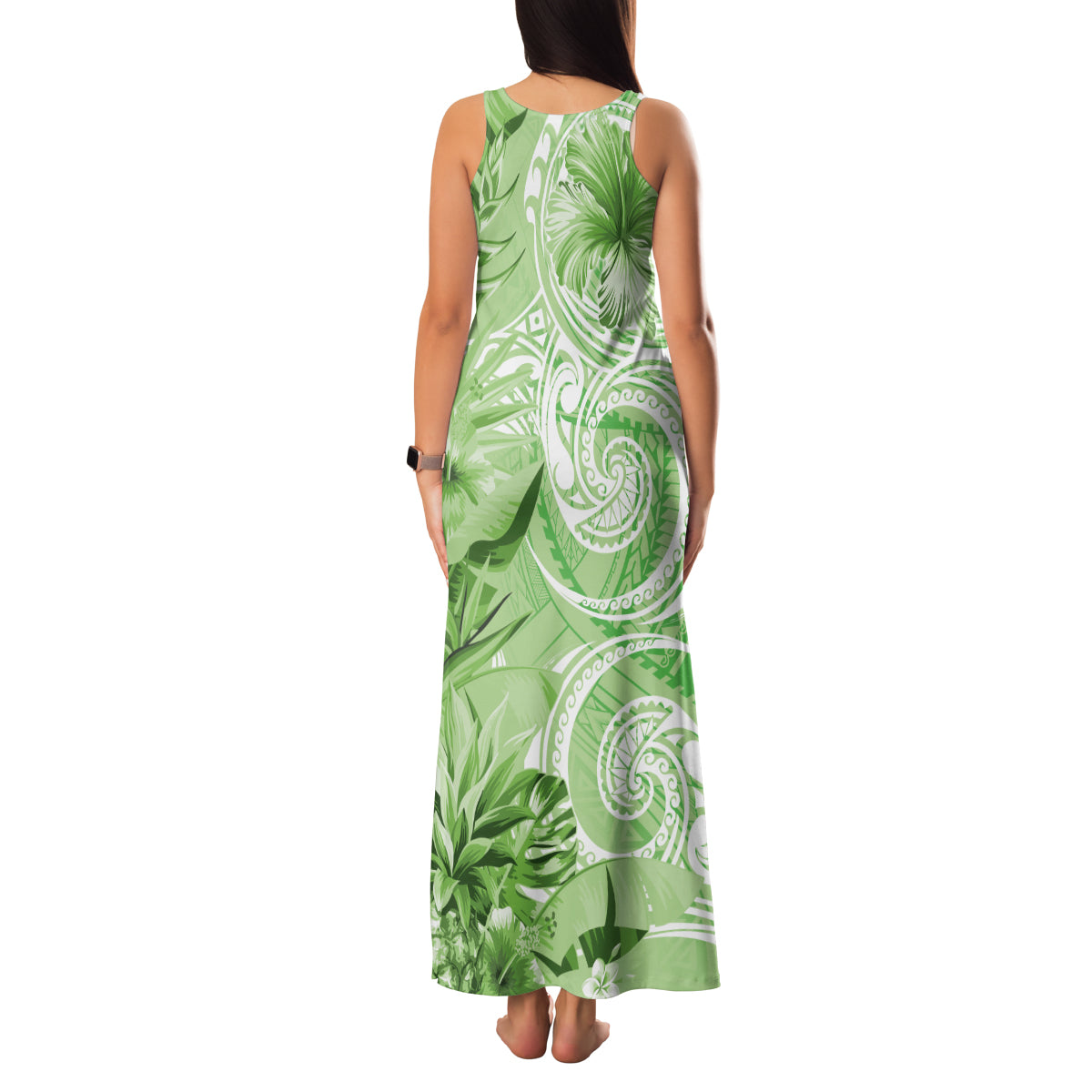 Polynesian Hibiscus Flower Tribal Family Matching Tank Maxi Dress and Hawaiian Shirt Lime Green Color LT9 - Polynesian Pride