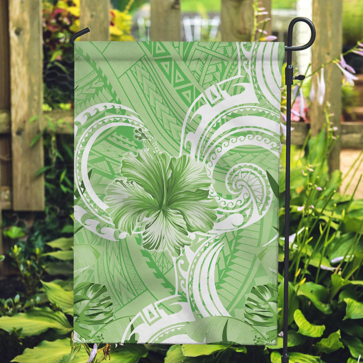 Polynesian Hibiscus Flower Tribal Garden Flag Lime Green Color LT9 Garden Flag Lime Green - Polynesian Pride