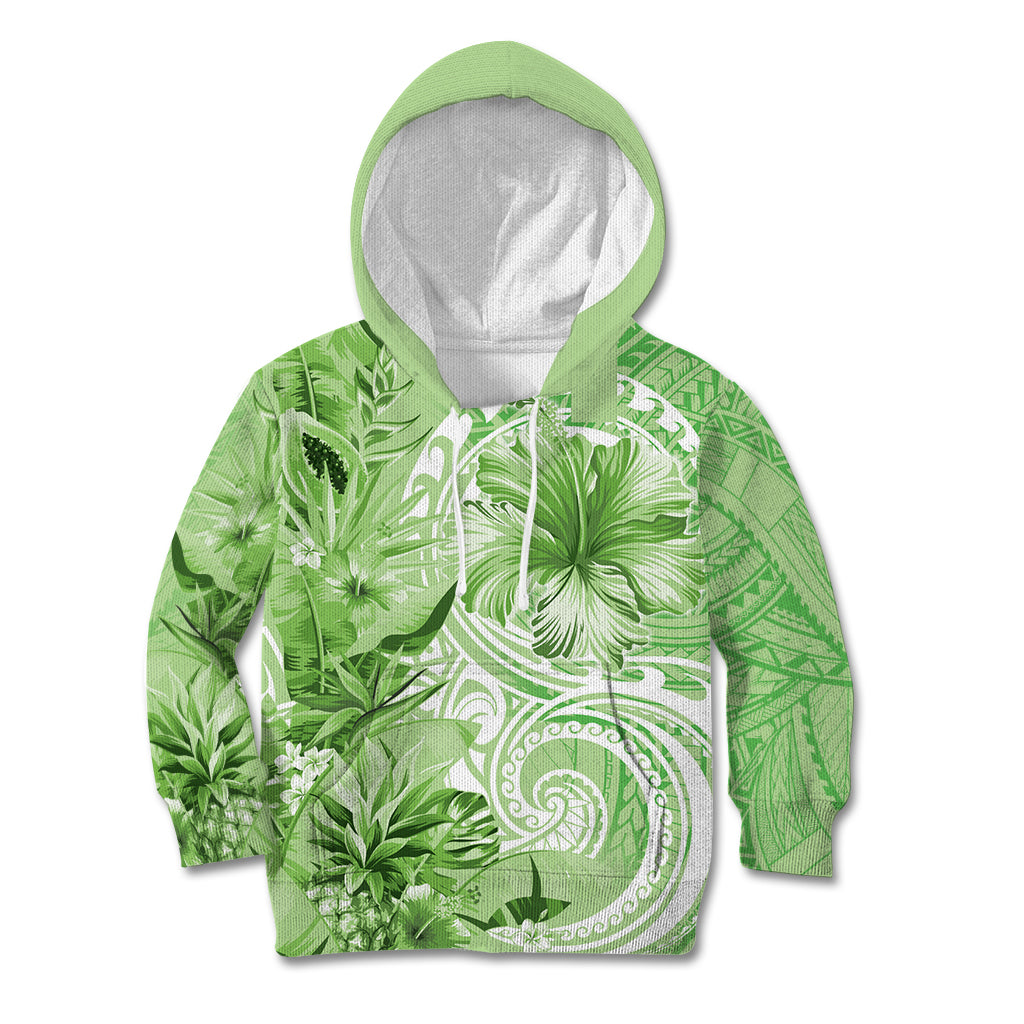 Polynesian Hibiscus Flower Tribal Kid Hoodie Lime Green Color LT9 Hoodie Lime Green - Polynesian Pride