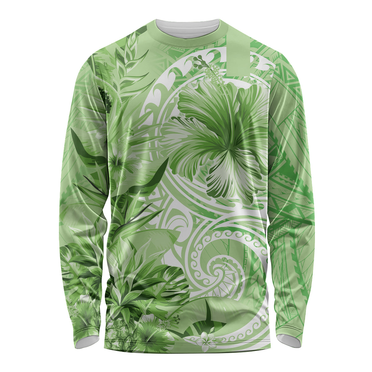Polynesian Hibiscus Flower Tribal Long Sleeve Shirt Lime Green Color LT9 Unisex Lime Green - Polynesian Pride