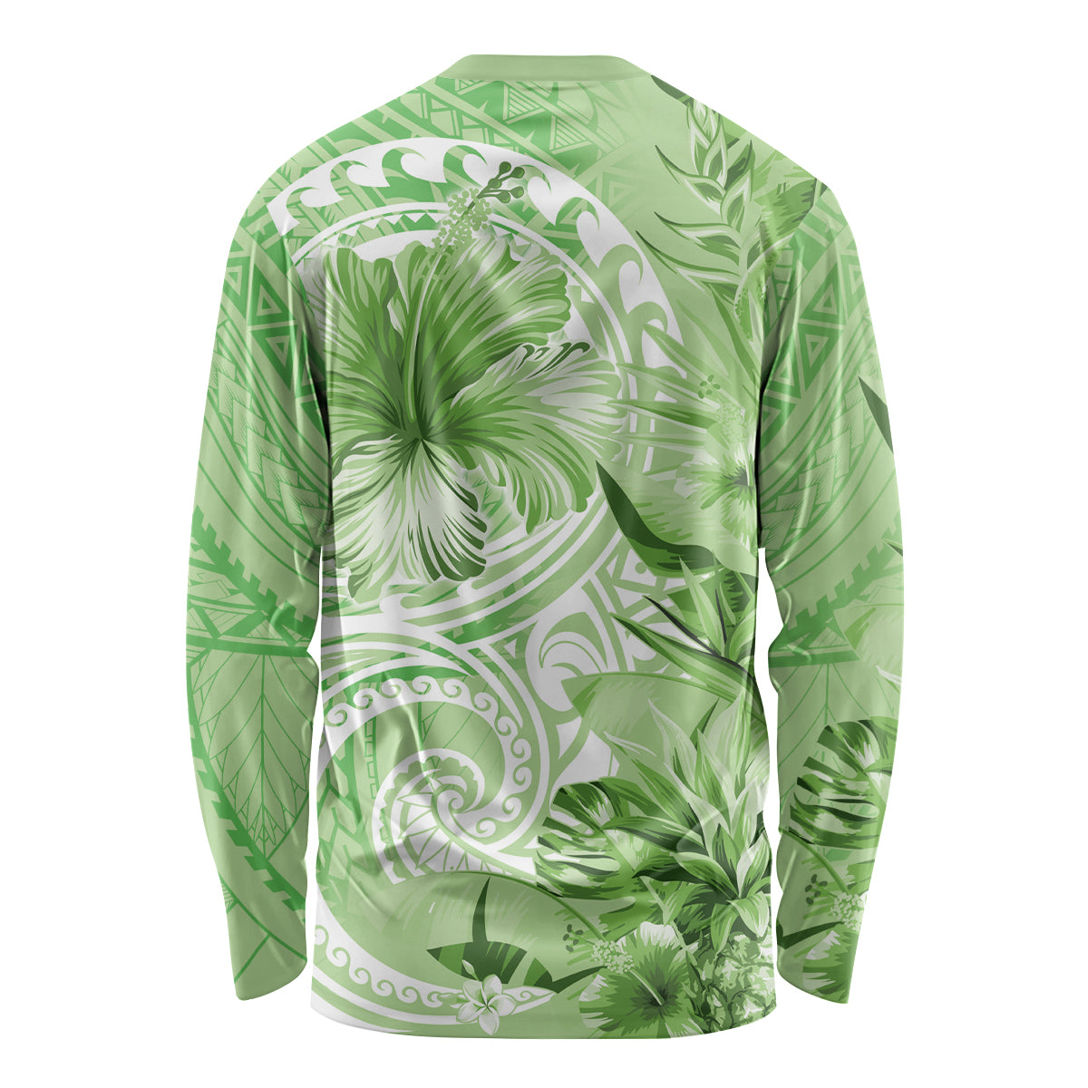Polynesian Hibiscus Flower Tribal Long Sleeve Shirt Lime Green Color LT9 - Polynesian Pride