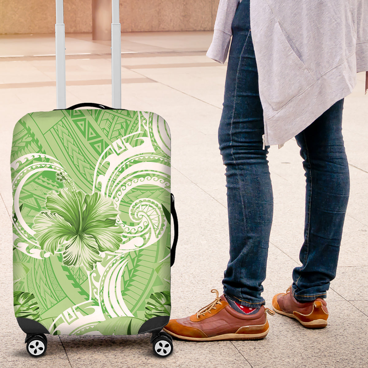 Polynesian Hibiscus Flower Tribal Luggage Cover Lime Green Color LT9 Lime Green - Polynesian Pride