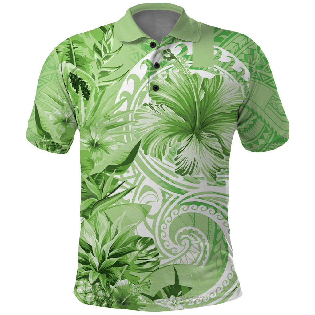 Polynesian Hibiscus Flower Tribal Polo Shirt Lime Green Color