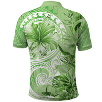 Polynesian Hibiscus Flower Tribal Polo Shirt Lime Green Color