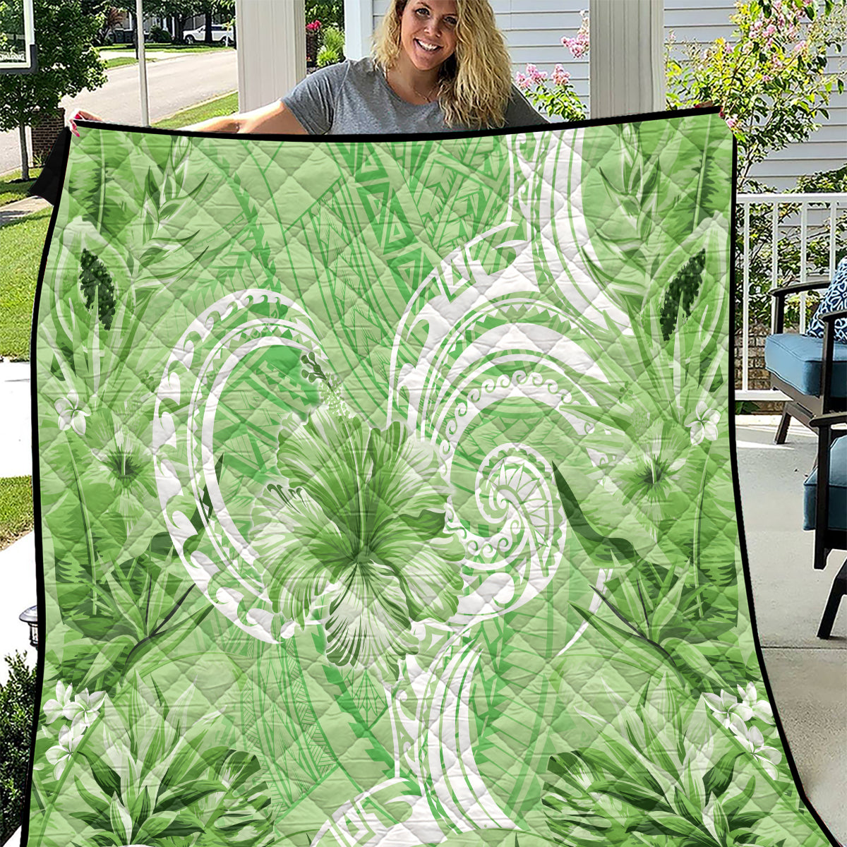 Polynesian Hibiscus Flower Tribal Quilt Lime Green Color LT9 Lime Green - Polynesian Pride