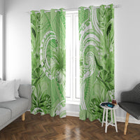 Polynesian Hibiscus Flower Tribal Window Curtain Lime Green Color