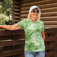 Polynesian Hibiscus Flower Tribal Women Polo Shirt Lime Green Color