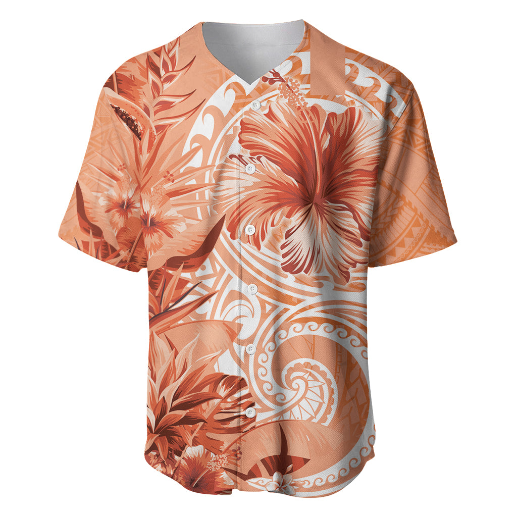 Polynesian Hibiscus Flower Tribal Baseball Jersey Peach Color LT9 Peach - Polynesian Pride