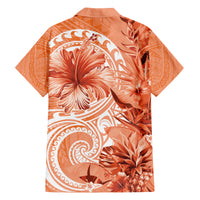 Polynesian Hibiscus Flower Tribal Family Matching Long Sleeve Bodycon Dress and Hawaiian Shirt Peach Color LT9 - Polynesian Pride