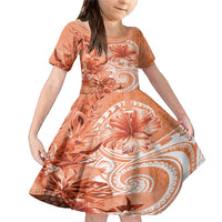 Polynesian Hibiscus Flower Tribal Family Matching Mermaid Dress and Hawaiian Shirt Peach Color LT9 Daughter's Dress Peach - Polynesian Pride