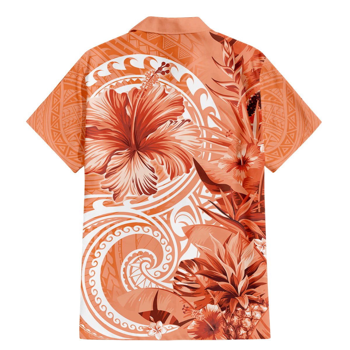 Polynesian Hibiscus Flower Tribal Family Matching Mermaid Dress and Hawaiian Shirt Peach Color LT9 - Polynesian Pride
