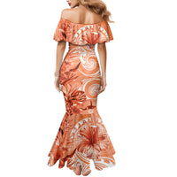 Polynesian Hibiscus Flower Tribal Family Matching Mermaid Dress and Hawaiian Shirt Peach Color LT9 - Polynesian Pride