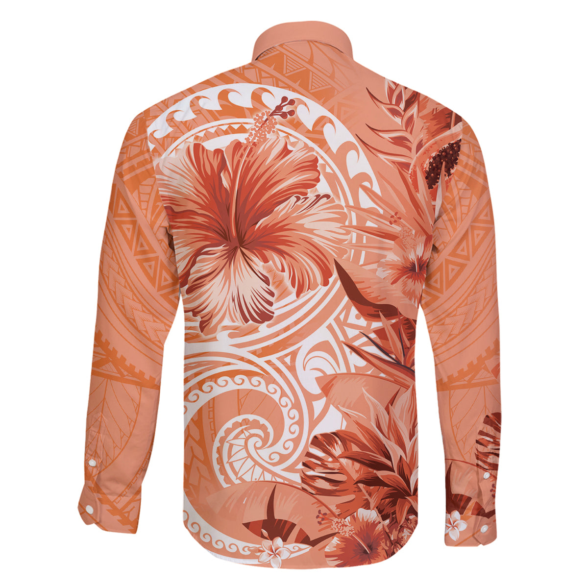 Polynesian Hibiscus Flower Tribal Family Matching Off Shoulder Maxi Dress and Hawaiian Shirt Peach Color LT9 - Polynesian Pride