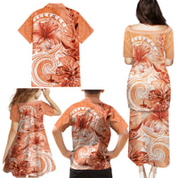 Polynesian Hibiscus Flower Tribal Family Matching Puletasi and Hawaiian Shirt Peach Color LT9 - Polynesian Pride